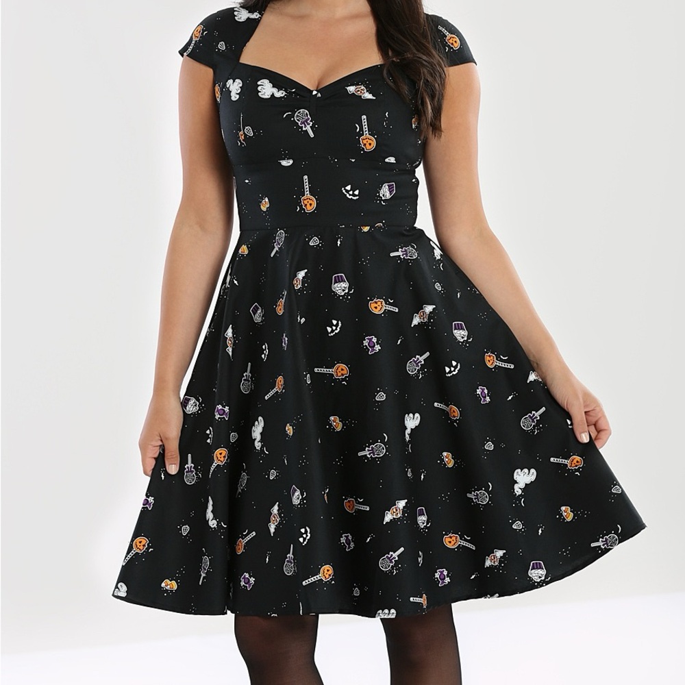 Hell Bunny Trick or Treat 50’s Dress Halloween Candy print - Picture 2 of 8